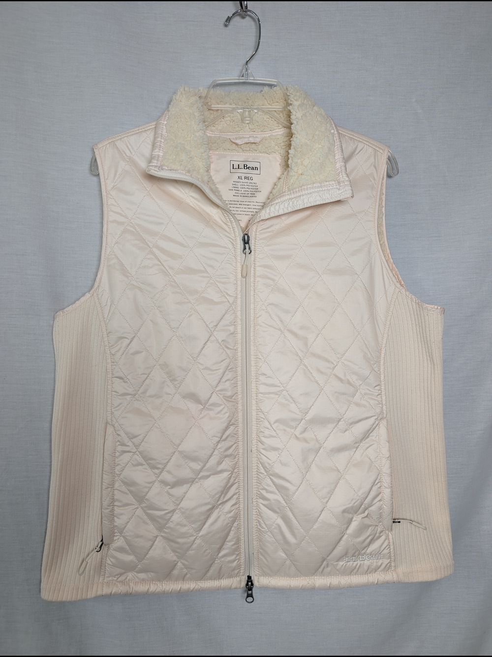 L.L.Bean Women's XL Quilted Sherpa Lined Vest Light Yellow Full Zip